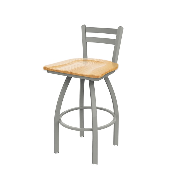 25" Low Back Swivel Counter Stool, Nickel Finish, Nat Oak Seat